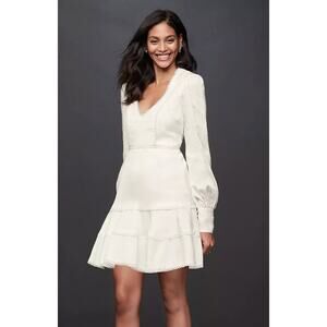 White Bardot Crochet V-Neck Mini Dress with Flounce Hem US 6
